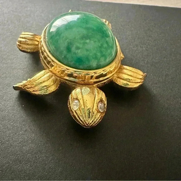 Vintage 1971 AVON Tortoise Green Sea Turtle Shell Eyes Perfume Glacé Gold tone. - Picture 4 of 9